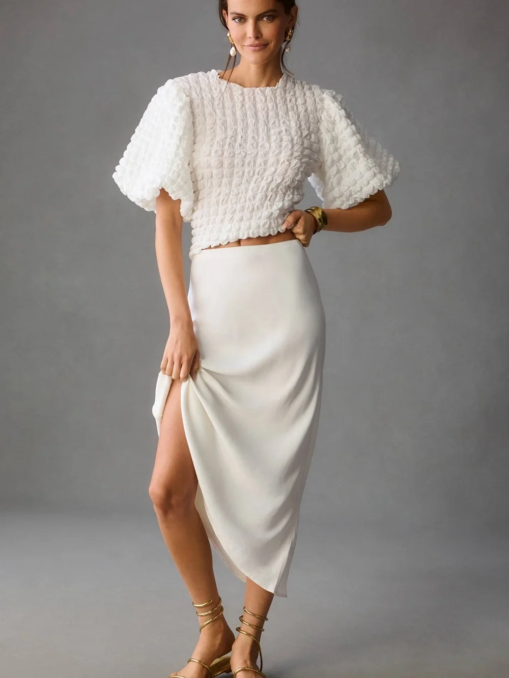 Eli + Ali Textured Puff-SleeveTop